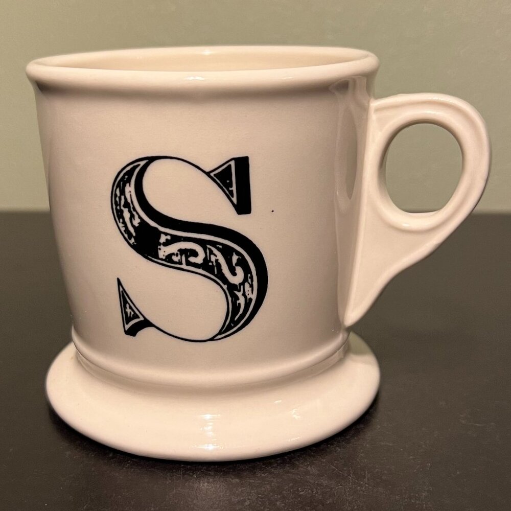 Anthropologie Monogram Letter S Shaving Pedestal Base Ceramic Cup Mug Initial S